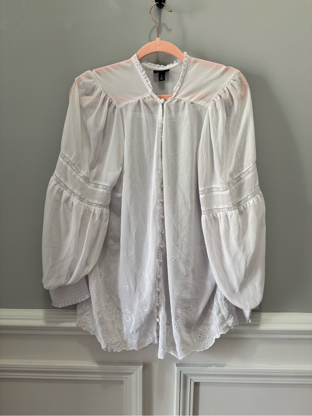 torrid White Eyelet Lace-Trim Button Down Blouse - Picture 2 of 6